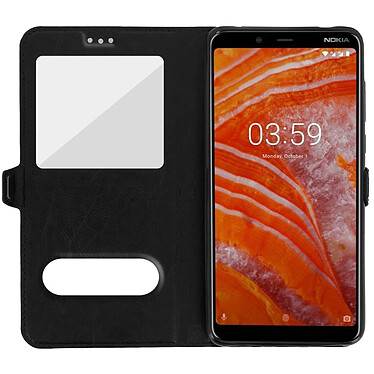 Avizar Housse Nokia 3.1 Plus Étui Double Fenêtre Fonction Support Coque Silicone - noir pas cher