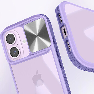 Avizar Coque pour iPhone 16 Bi-matière Cache Caméra Coulissant Compatible QI Violet pas cher