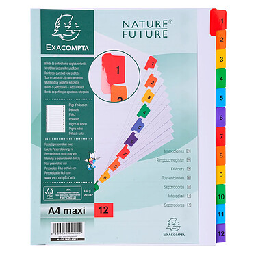 EXACOMPTA Jeu intercalaire 12 Positions A4 maxi Carte blanche 160g Onglets Renforcés x 20