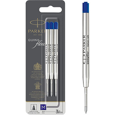 PARKER Recharge pour stylo QUINKflow, M, blister de 3, bleu