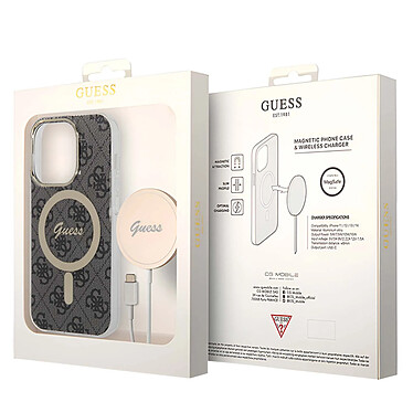 Guess Pack MagSafe pour iPhone 14 Pro Coque Motif et Chargeur MagSafe 15W Noir pas cher