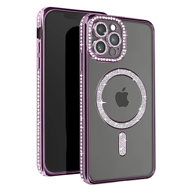 Avizar Coque Diamant pour iPhone 13 Pro Max Protection MagSafe Contour Strass Violet