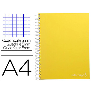 Avis LIDERPAPEL Cahier spirale Jolly A4 280p 75g quadrillé 5x5mm microperforé 4 trous - Jaune