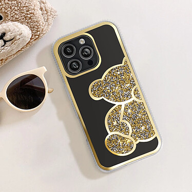 Avizar Coque Paillette pour iPhone 16 Pro Max Motif Ourson avec Strass Dorée pas cher