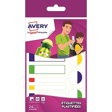 AVERY Sachet de 24 étiquettes plastifiées basiques couleurs assories