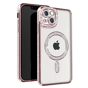 Avizar Coque Diamant pour iPhone 13 Protection MagSafe Contour Strass Rose Champagne