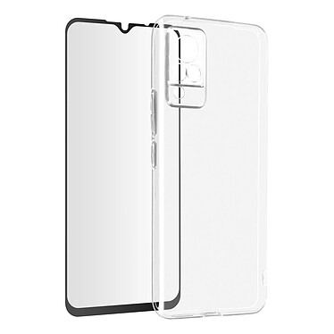 Avizar Coque Vivo V21 Silicone Souple Verre Trempé 9H Transparent Noir