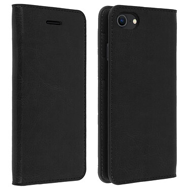 Avizar Etui Clapet Portefeuille iPhone SE 2022 / 2020 et 8 / 7 - Cuir véritable Noir