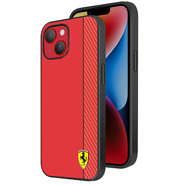 Ferrari Coque pour iPhone 14 Plus Bi-matière Effet Carbone Compatible QI Rouge