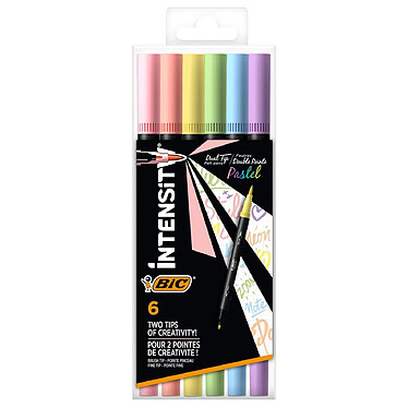 BIC Pack durable 6 feutres INTENSITY BRUSH 2 en 1 PASTEL Double pointe