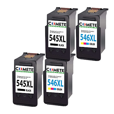 COMETE - 545XL/546XL - Pack de 4 Cartouches d'encre Compatibles avec Canon - Noir/Couleur - Marque française