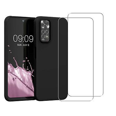 Acheter Evetane Coque Redmi Note 11 Silicone liquide Noire + 2 Vitres en Verre trempe Protection ecran Antichocs