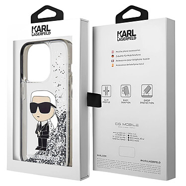 Karl Lagerfeld Coque pour iPhone 15 Pro Motifs Paillettes Flottantes Bords Rehaussés Argent pas cher