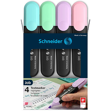 Avis SCHNEIDER Pochette 4 Surligneurs Job Pastel Épaisseurs de trait 1+5 mm Assortis