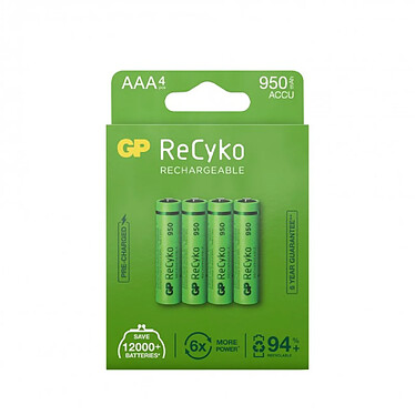 GP Batteries - Pack de 4 piles rechargeable Recyko+ AAA 950mAh