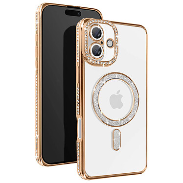 Avizar Coque Diamant pour iiPhone 16 Plus Protection MagSafe Contour Strass Dorée