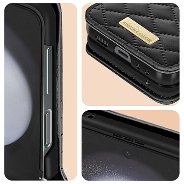 Avizar Coque pour Samsung Z Flip 5 Simili Cuir Rhombique Pliable Collection Geo  Noir pas cher