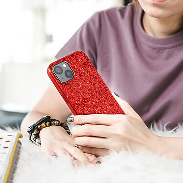 Avis Avizar Coque iPhone 13 Mini Design Paillettes Rigide Bord Souple Finition Relief Rouge