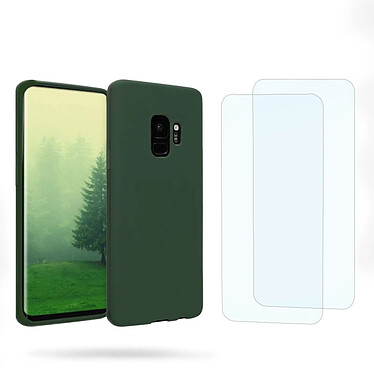 Acheter Evetane Coque Samsung Galaxy S9 Vert Foret Silicone liquide + 2 Vitres en Verre trempé Protection écran Antichocs