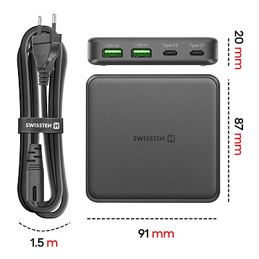 Avis Swissten Hub de charge GaN 2x USB-C et 2x USB PowerDelivery Noir