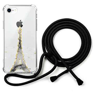 LaCoqueFrançaise Coque cordon iPhone 7/8/ iPhone SE 2020 noir Dessin Illumination de paris