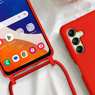 Avizar Coque Cordon pour Samsung Galaxy A14 5G et 4G Semi-rigide Lanière Tour du Cou 80cm  Rouge pas cher