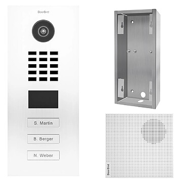 Doorbird - Portier vidéo IP 3 sonnettes Blanc + Carillon et support D2103V RAL 9016 KIT 3