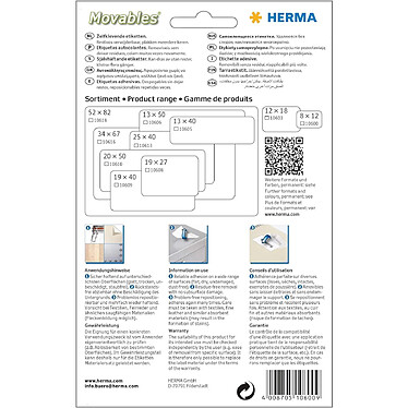 Avis HERMA Etui de 3840 Étiquettes 'Movables' 8 x 12 mm Blanc, sur 32 feuilles