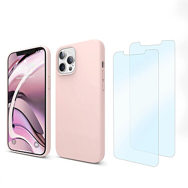 Evetane Coque iPhone 13 Pro Max Silicone liquide Rose + 2 Vitres en Verre trempé Protection écran Antichocs