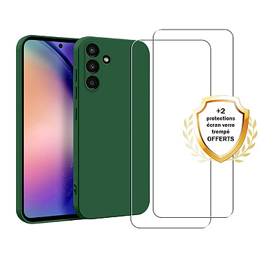 Evetane Coque Samsung Galaxy A54 Silicone liquide Vert Foret + 2 Vitres en Verre trempé Protection écran Antichocs