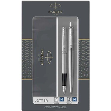 PARKER Coffret de 2 Stylos JOTTER en acier : pointes Bille moyenne et Plume moyenne