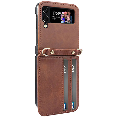 Avizar Coque pour Samsung Z Flip 4 Cuir Porte cartes Bandoulière  Versatile Case marron