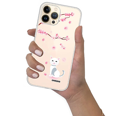 Evetane Coque iPhone 13 Pro 360 intégrale transparente Motif Chat et Fleurs Tendance pas cher