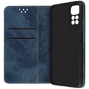 Avizar Étui pour Xiaomi Redmi Note 11 et Note 11s Tissu Denim Porte-carte Support Vidéo  Bleu