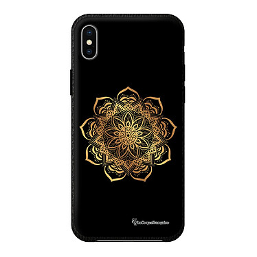 LaCoqueFrançaise Coque iPhone Xs Max effet cuir grainé noir Mandala Or Design