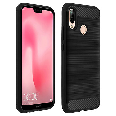 Avis Avizar Coque Huawei P20 Lite coque silicone gel finition carbone et alu brossé Noir