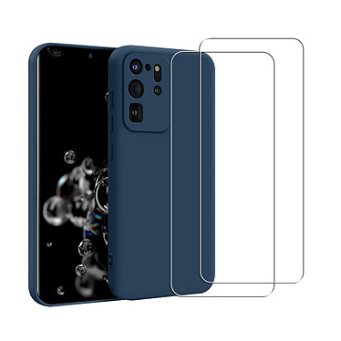 Acheter Evetane Coque Samsung Galaxy S20 Ultra 5G Silicone liquide Bleue + 2 Vitres en Verre trempe Protection ecran Antichocs