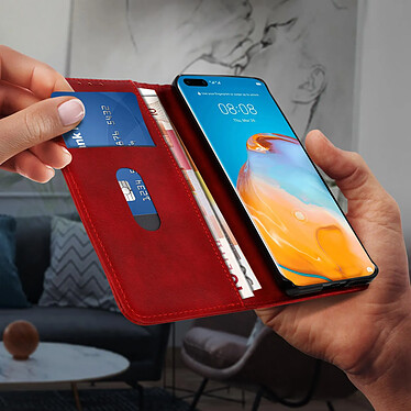 Avizar Housse Huawei P40 Pro Étui Folio Porte-carte Fonction Support Vidéo Rouge pas cher