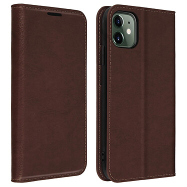 Avizar Étui iPhone 11 Folio Cuir Véritable Porte cartes Support Vidéo marron foncé