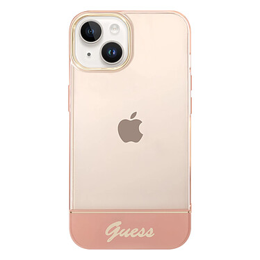 Guess Coque pour iPhone 14 Design Translucide avec Bijou Perles Rose