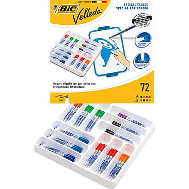 BIC Class pack de 72 Feutres tableau blanc effaçable à sec 1721 Pointe Fine Ogive Assorties