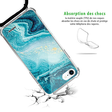 Avis Evetane Coque cordon iPhone 7/8/ iPhone SE 2020 noir Dessin Bleu Nacré Marbre