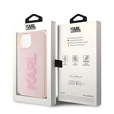 Karl Lagerfeld Coque pour iPhone 15 Plus Dos Effet Cuir Bords Rehaussés Rose Poudré pas cher