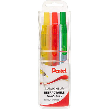 PENTEL Pochette 3 Surligneurs rétractables Handy-line S SXS15 : Orange Jaune Vert