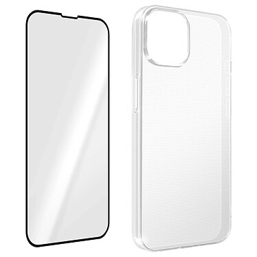 Avizar Coque pour iPhone 14 Silicone Souple et Film Verre Trempé 9H  transparent contour noir