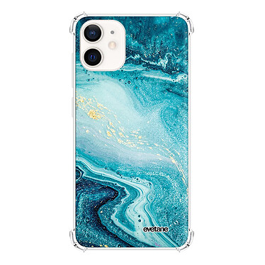 Evetane Coque iPhone 12 mini anti-choc souple angles renforcés transparente Motif Bleu Nacré Marbre