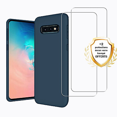 Evetane Coque Samsung Galaxy S10e Silicone Liquide Bleue + 2 Vitres en Verre Trempé Protection écran