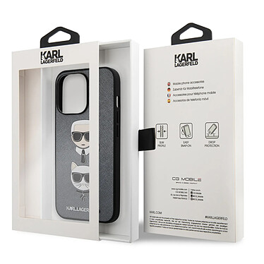 Karl Lagerfeld Coque pour iPhone 13 Pro Finition Cuir Saffiano Bords Rehaussés Gris pas cher