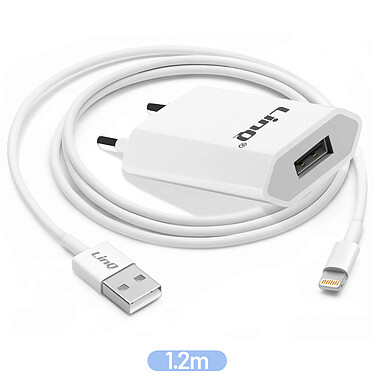 LinQ Chargeur Secteur USB + Câble USB vers iPhone Lightning,  Blanc pas cher