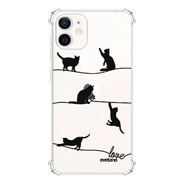 Evetane Coque iPhone 12 mini anti-choc souple angles renforcés transparente Motif Chat Lignes